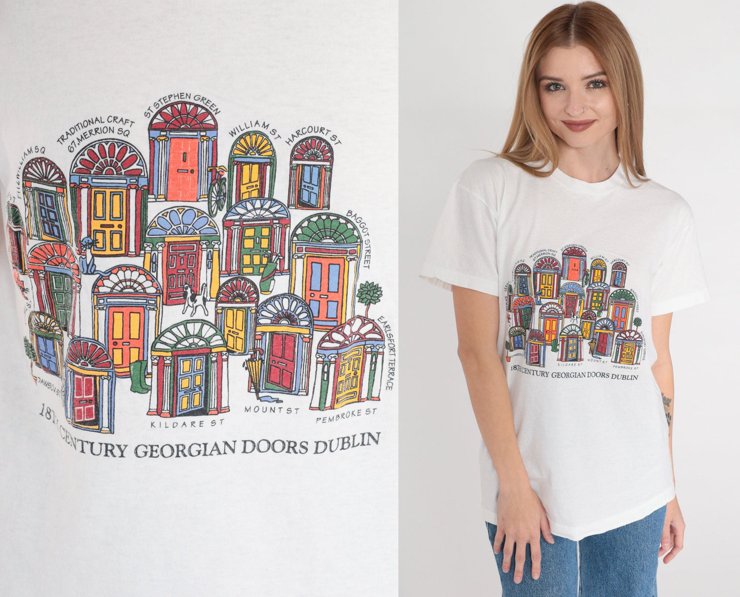 90s Dublin Georgian Doors T-Shirt Screen Stars Graphic Tee White Small S