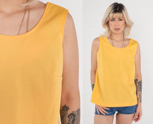 70s Yellow Tank Top Sleeveless Scoop Neck Polyester Medium