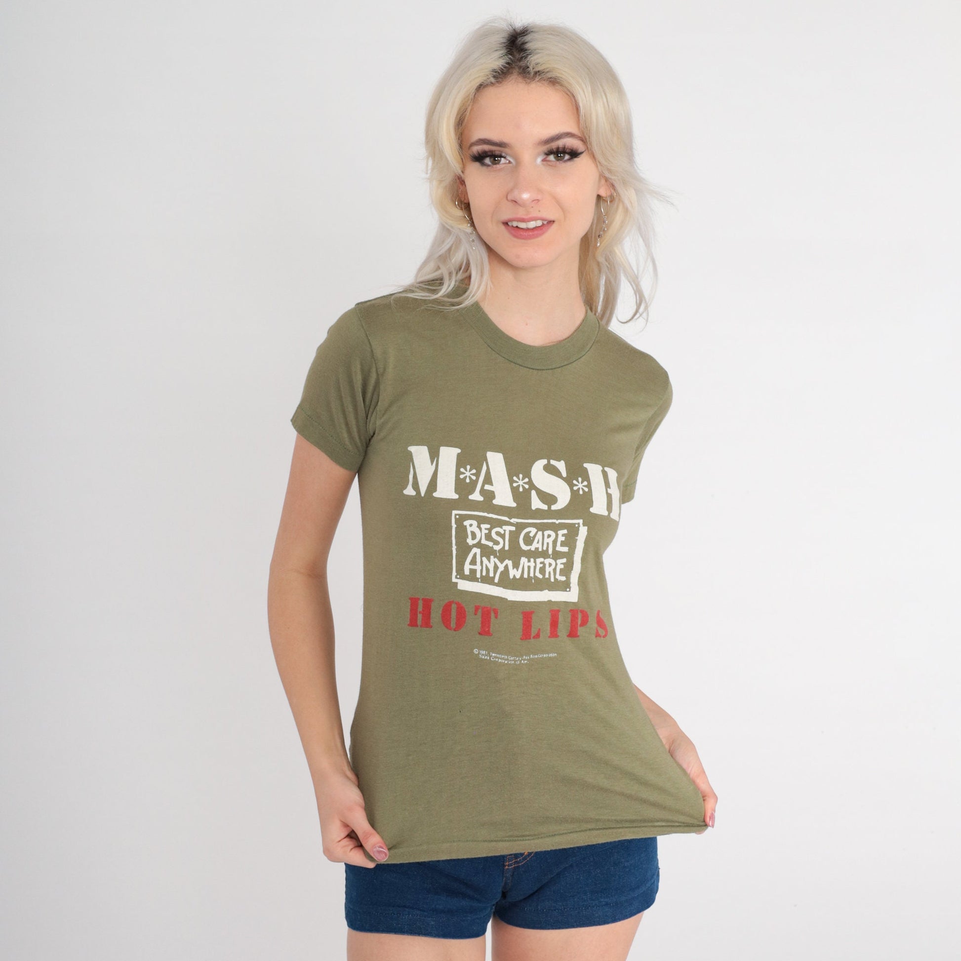 80s M*A*S*H Hot Lips Graphic T-Shirt Olive Green Extra Small XS