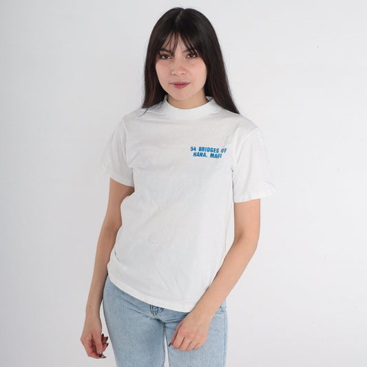 90s Maui 54 Bridges of Hana Graphic T-Shirt White Cotton Single Stitch Small