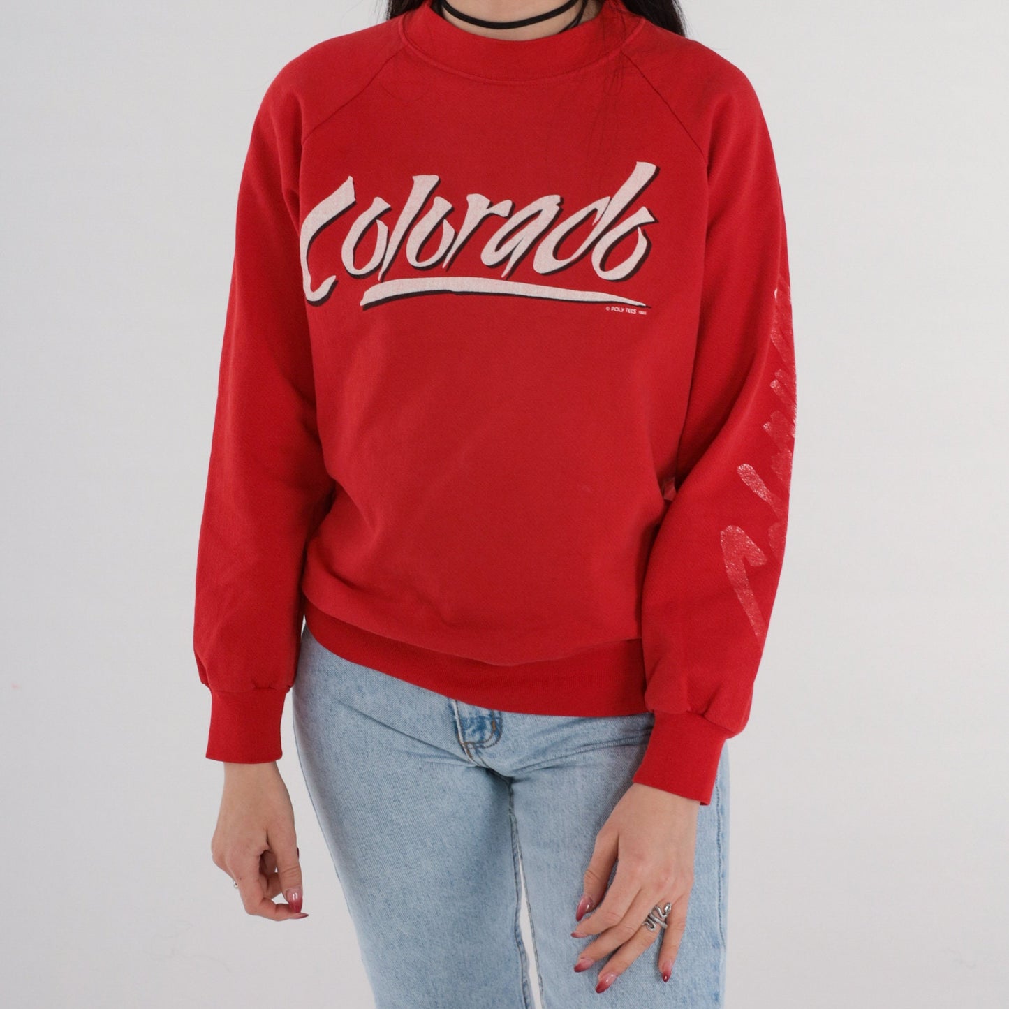 80s Colorado Spellout Raglan Sweatshirt Red Graphic Crewneck Medium