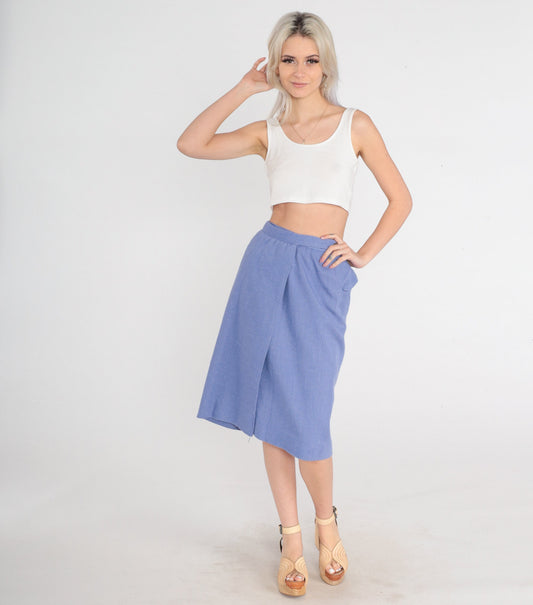 80s Liz Claiborne Periwinkle Wrap Skirt Knee Length High Waist Extra Small