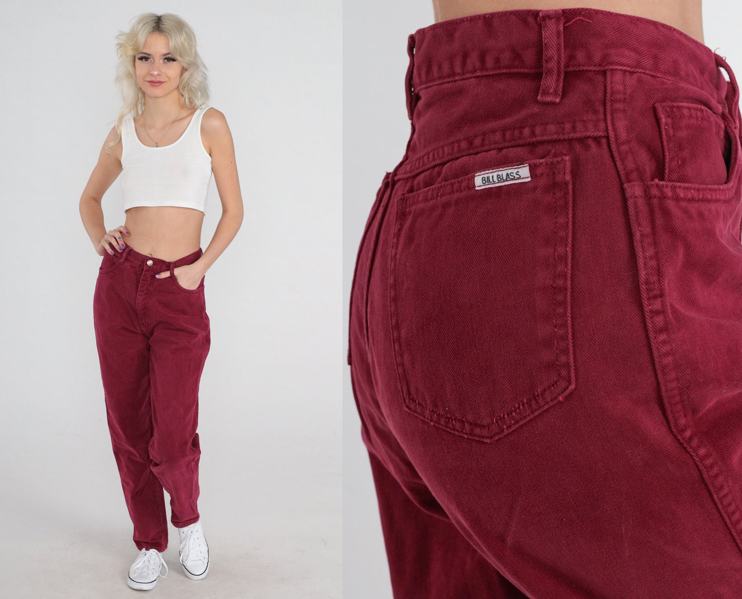 90s Bill Blass High Waist Tapered Mom Jeans Burgundy Denim Small S