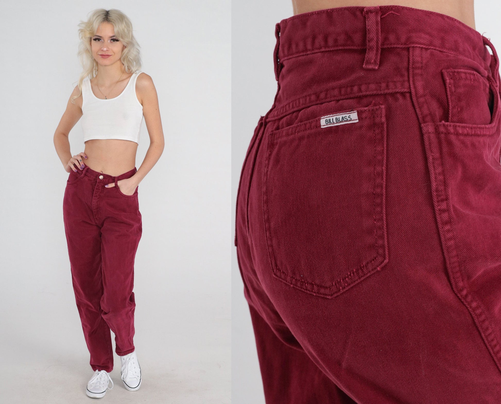 90s Bill Blass High Waist Tapered Mom Jeans Burgundy Denim Small S
