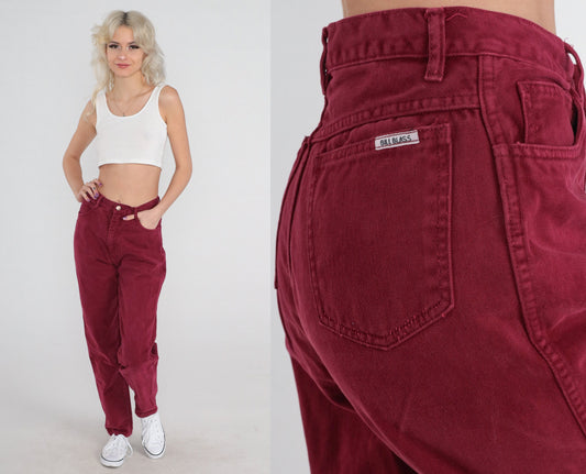 90s Bill Blass High Waist Tapered Mom Jeans Burgundy Denim Small S