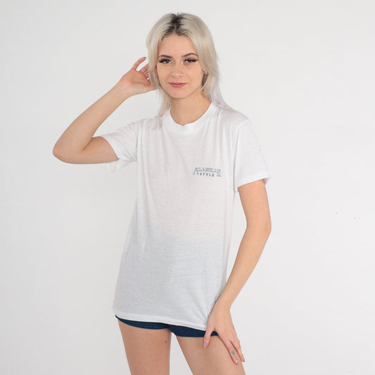 80s Ski Alaska Graphic T-Shirt Single Stitch Burnout Tee Small S