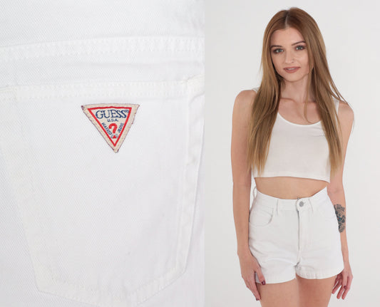90s Guess White Denim Shorts High Waist Jean Shorts Extra Small XS