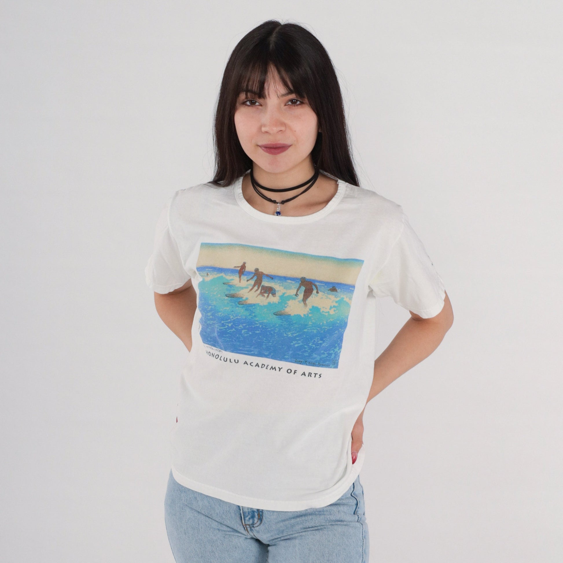 90s Surf Riders Honolulu Graphic T-Shirt Charles William Bartlett White Small