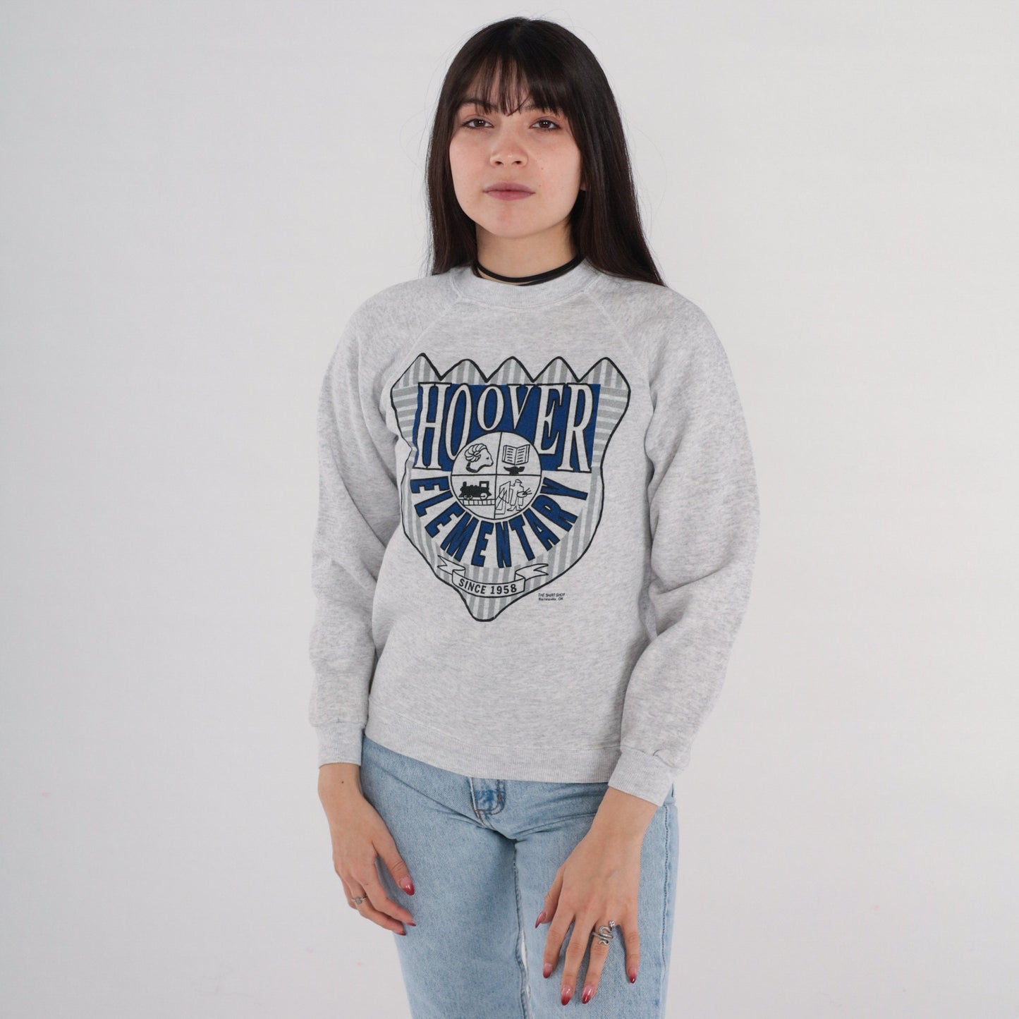 90s Hoover Elementary School Bartlesville Oklahoma Sweatshirt Grey Raglan XS