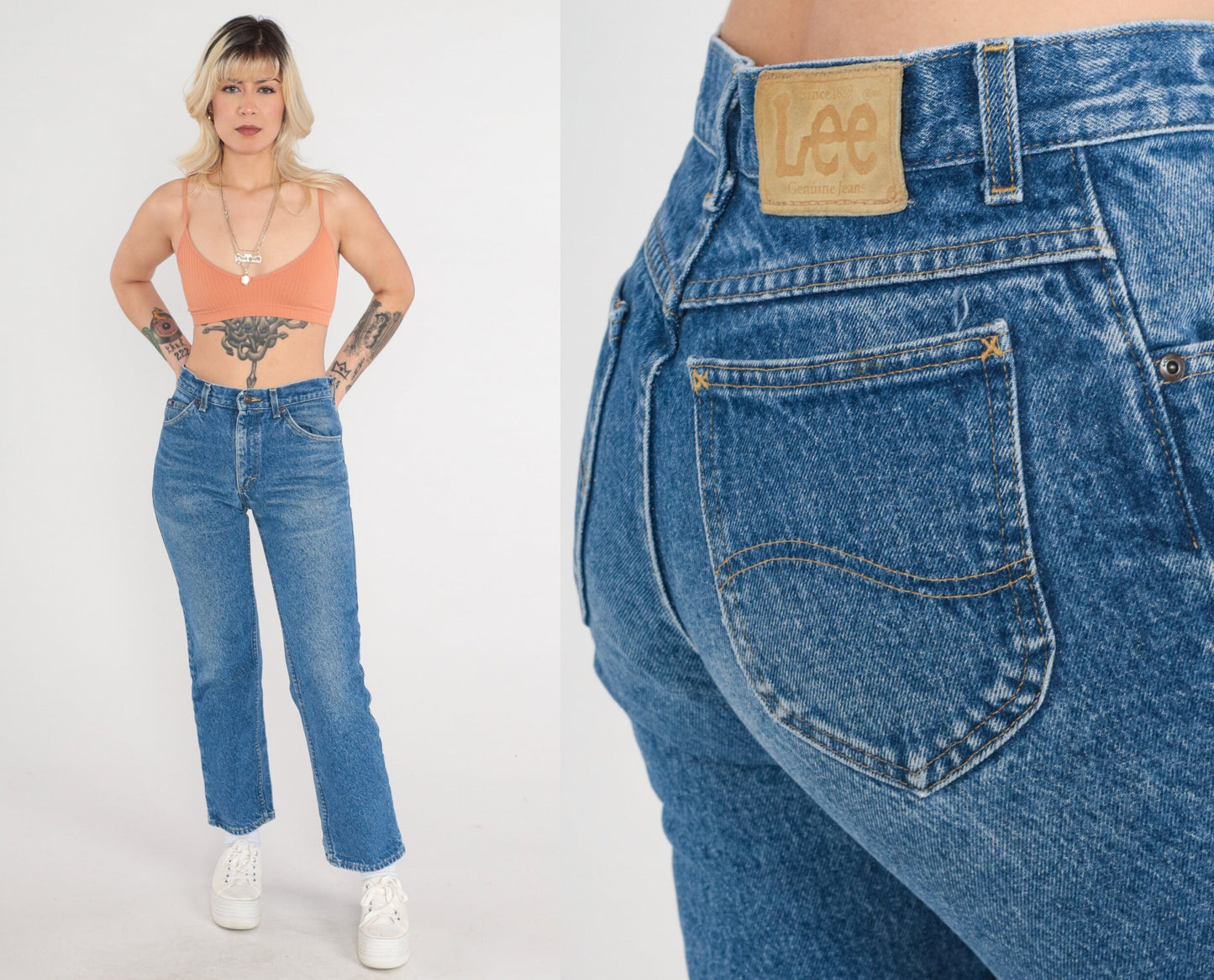 90s Lee Mom Jeans Mid Rise Straight Leg Blue Denim Small