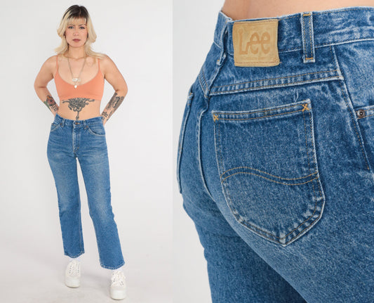 90s Lee Mom Jeans Mid Rise Straight Leg Blue Denim Small