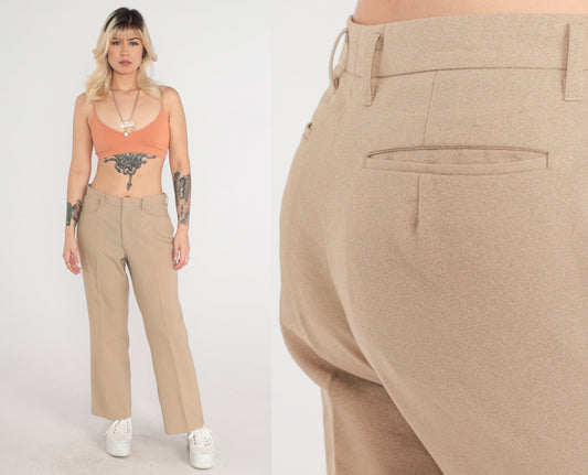 90s Tan High-Waisted Straight Leg Trousers Medium