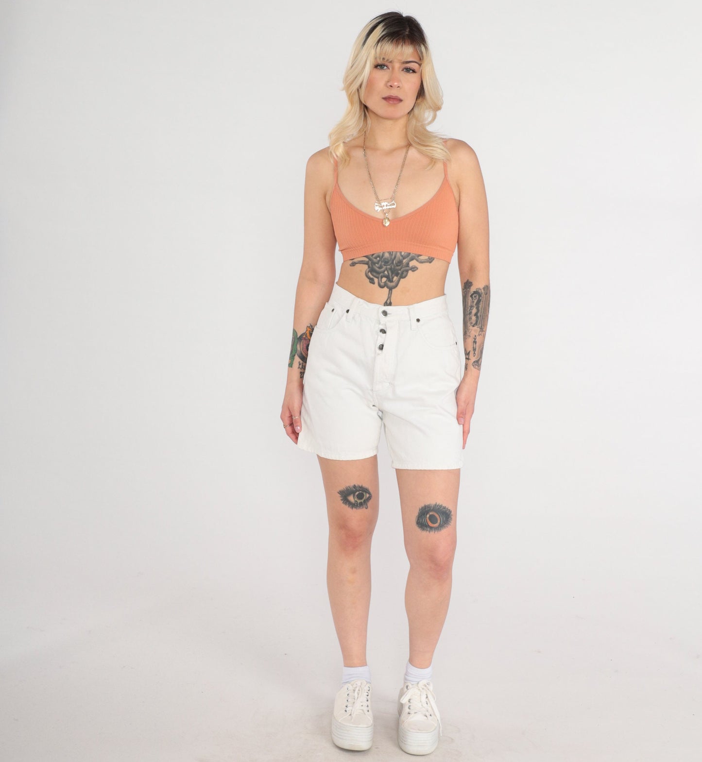 90s Zena White Denim Shorts High Waist Button Fly Small