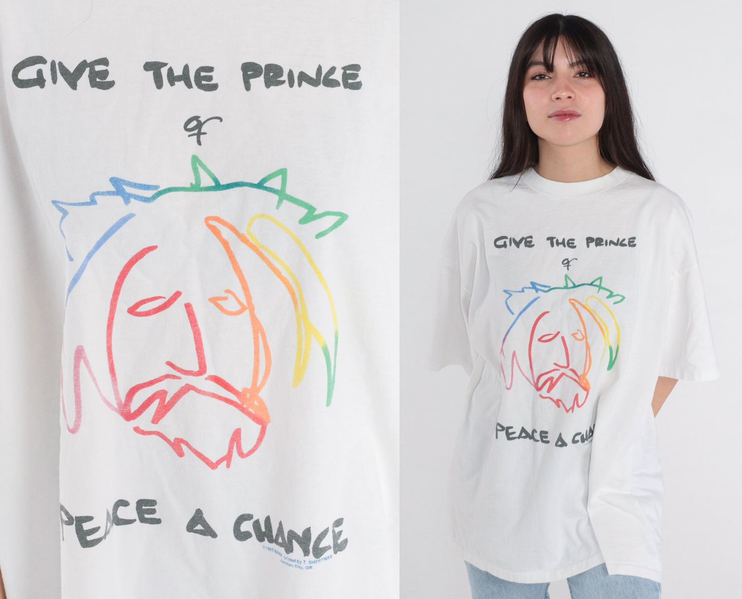 90s Christian Jesus Graphic Tee "Give the Prince of Peace a Chance" White Cotton XXL