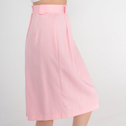 80s Baby Pink Midi Skirt High Waist Straight Cut Extra Small