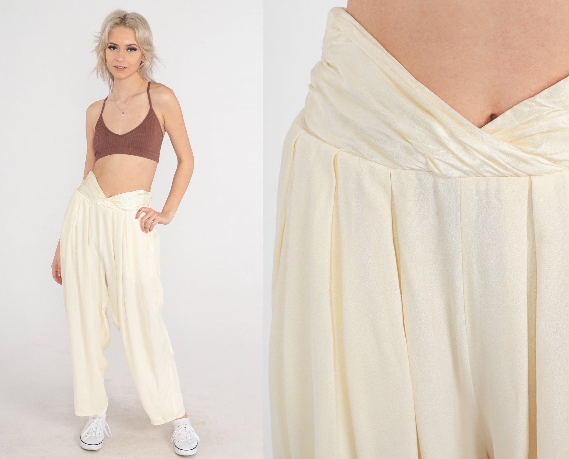 90s Clio Cream High-Waisted Tapered Pants Small