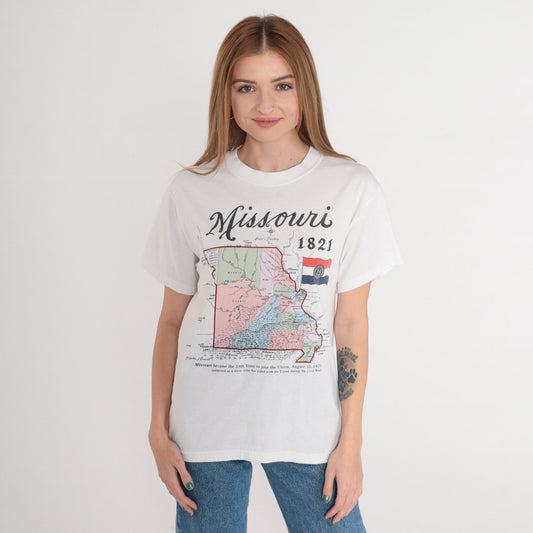 90s Missouri Graphic T-Shirt USA State Souvenir White Small S