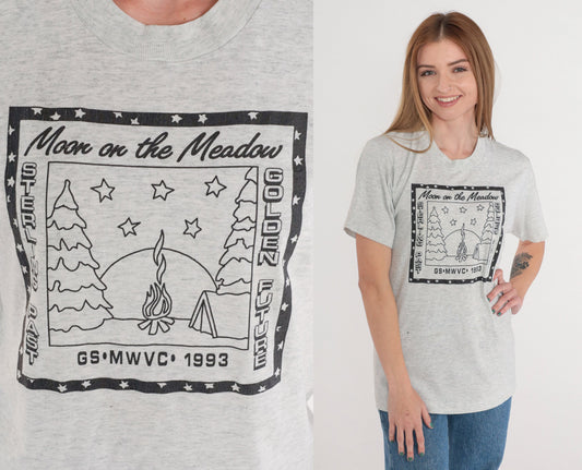 1993 Girl Scouts Moon on the Meadow Graphic Tee Grey Small