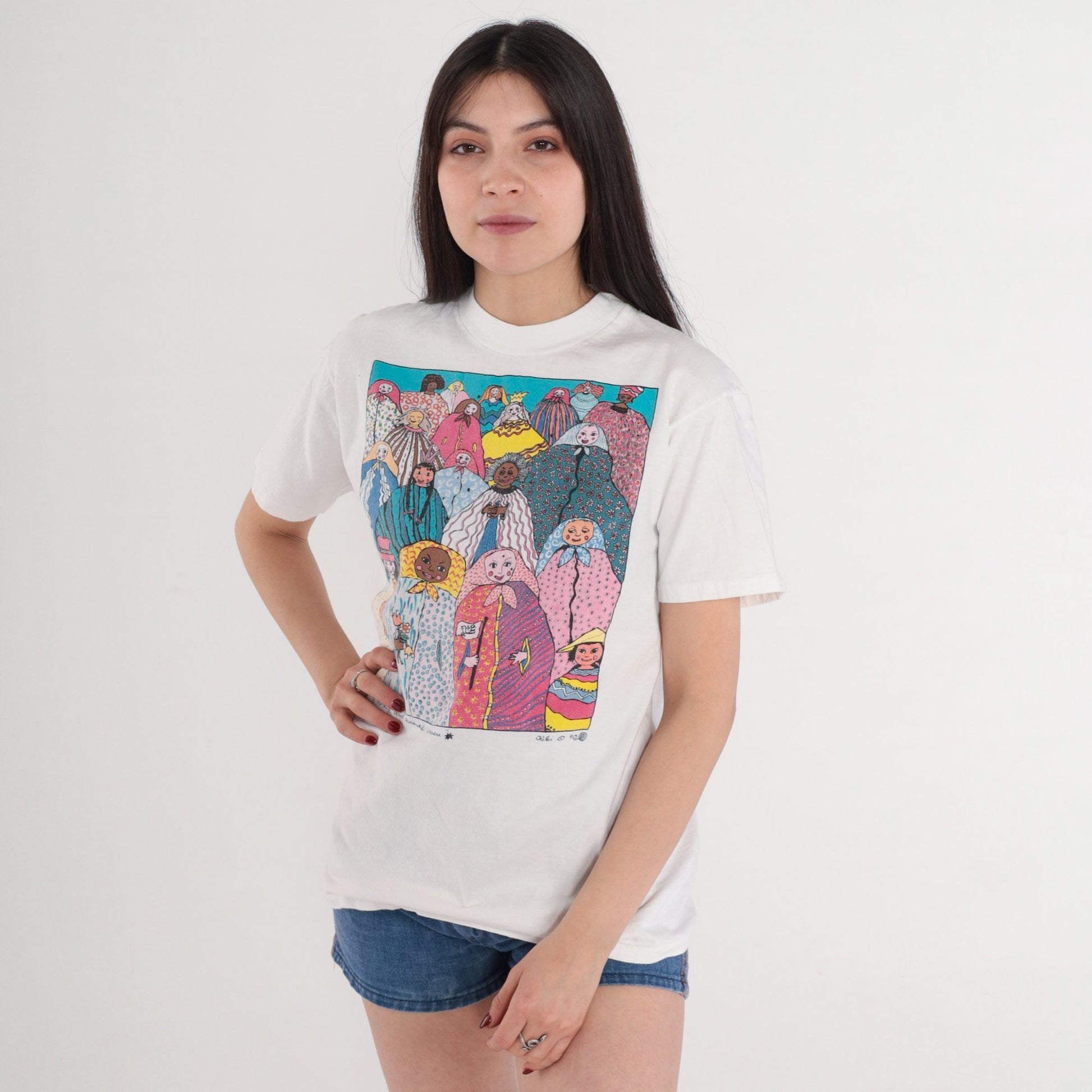90s Kiki Suarez Many Strong and Beautiful Women Graphic Tee White Cotton Small