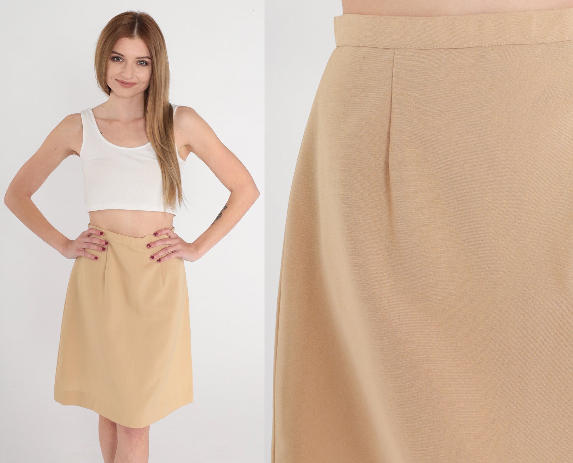 90s Tan A-Line Mini Skirt High Waisted Extra Small XS