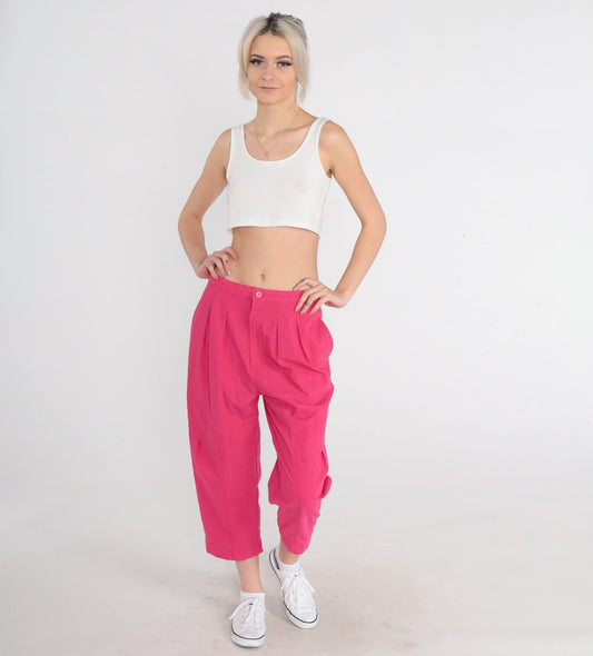 90s Gitano Pink Pleated Cropped Trousers High Rise Cotton Small