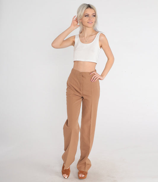 70s Cocoa Brown High-Waisted Straight Leg Trousers Small Extra Long