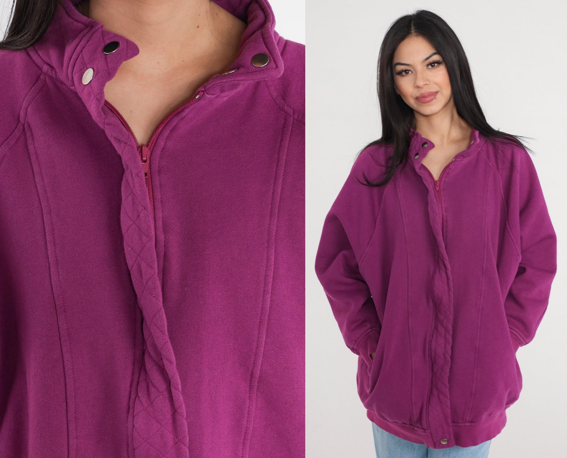 90s Purple Zip-Up Sweatshirt Track Jacket Medium