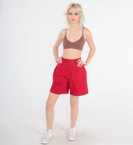 90s Casual Corner Red Pleated High-Waist Shorts Small S