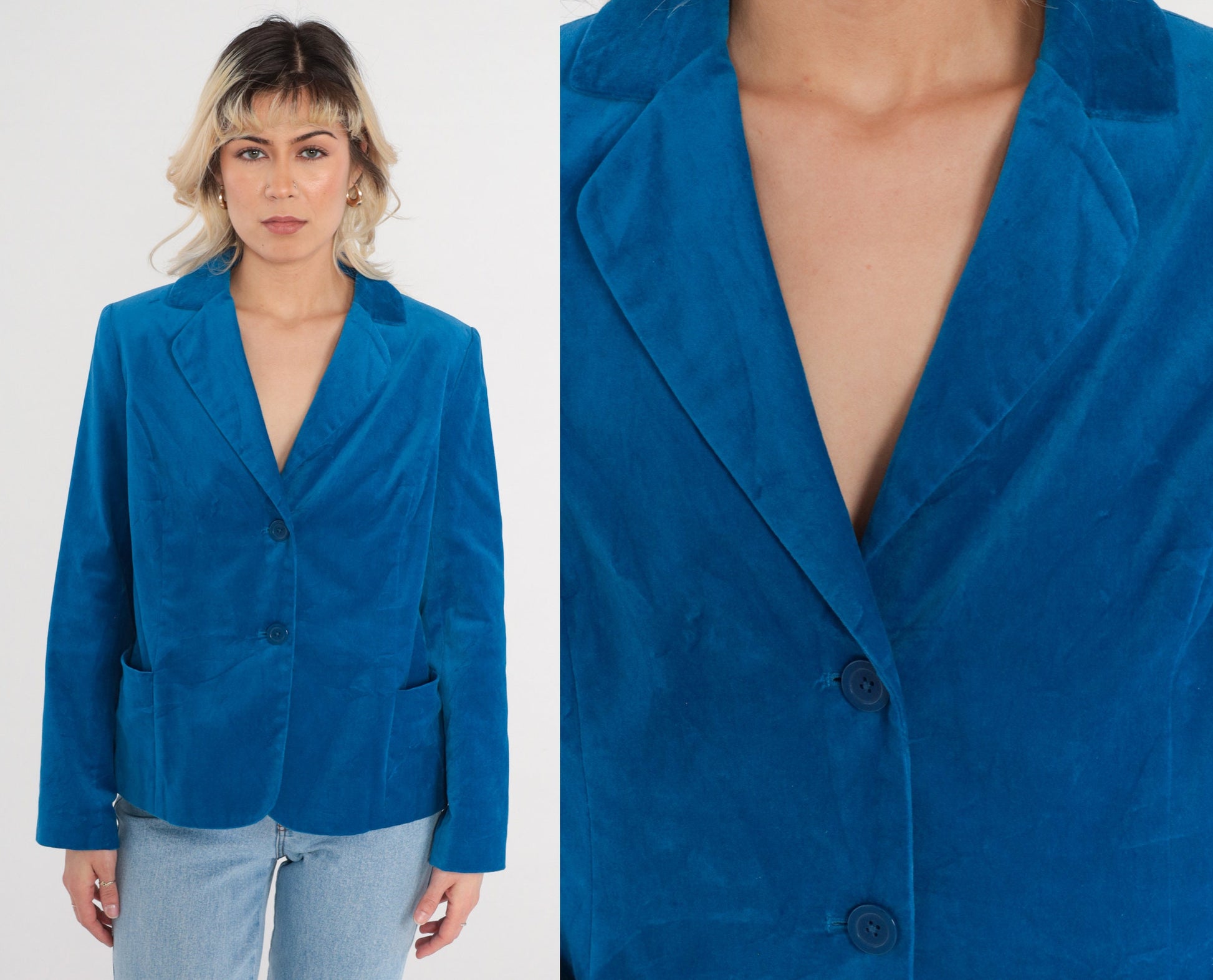 90s Studio Works Blue Velvet Blazer Button-Up Jacket Medium