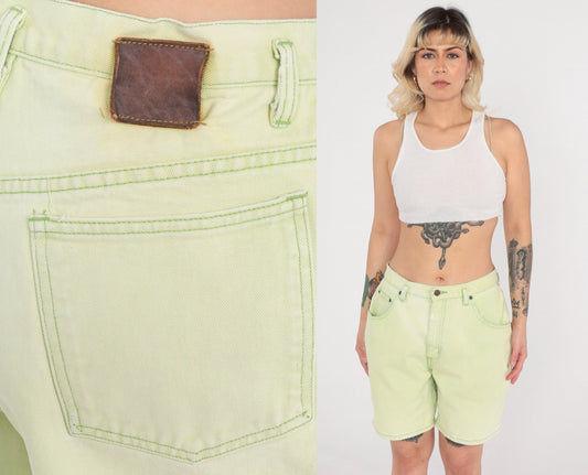 90s AMI Light Green Denim Shorts High Waist Jean Shorts Large