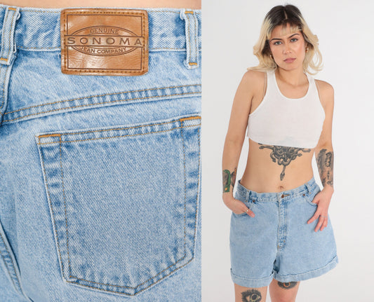 90s Sonoma Denim Shorts High Waist Cuffed Light Wash Blue Large