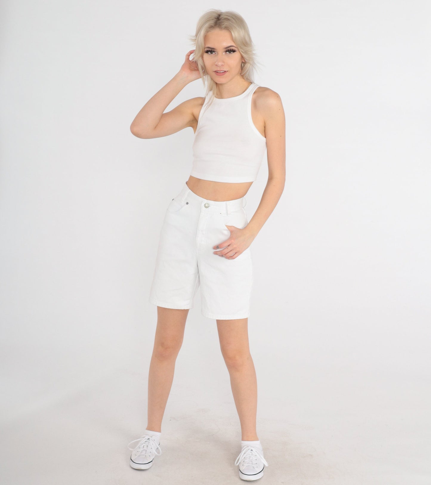 90s White Denim High-Waist Jean Shorts Cotton Extra Small XS