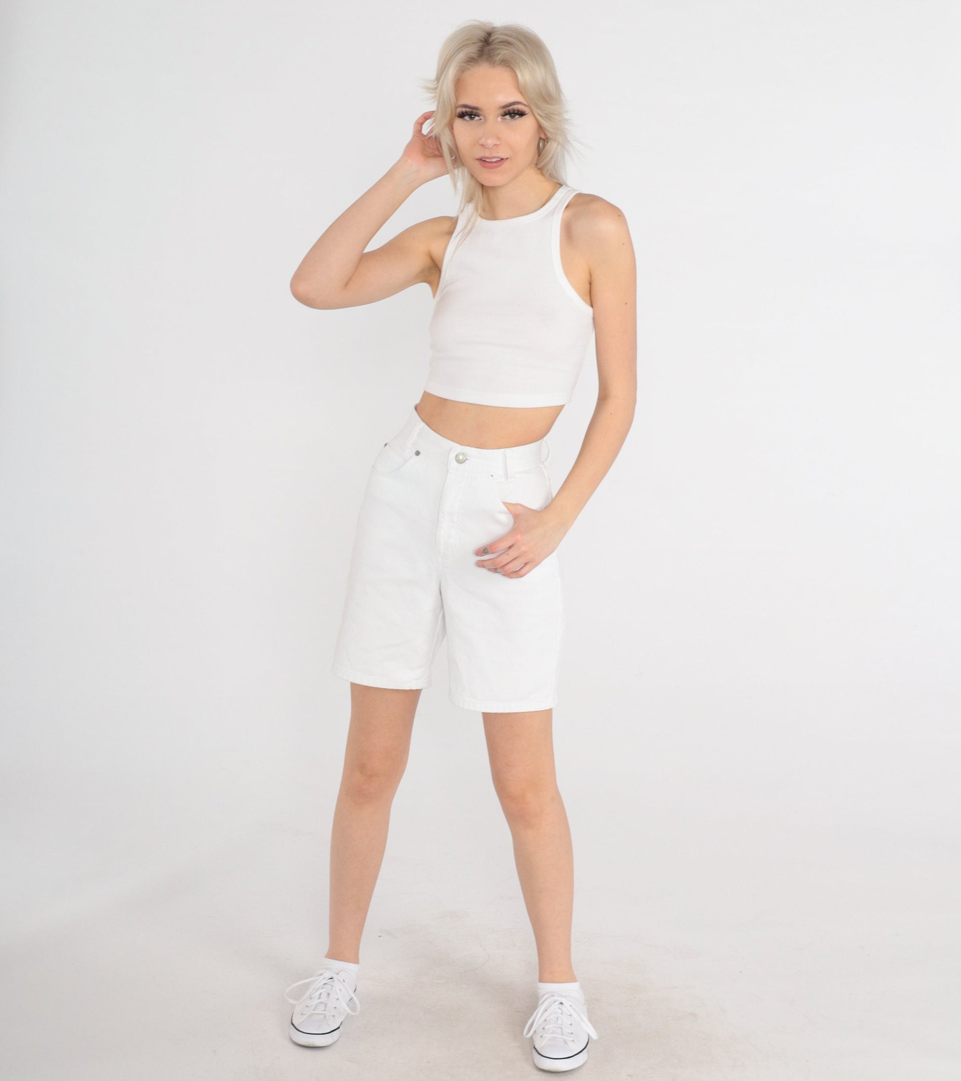 90s White Denim High-Waist Jean Shorts Cotton Extra Small XS