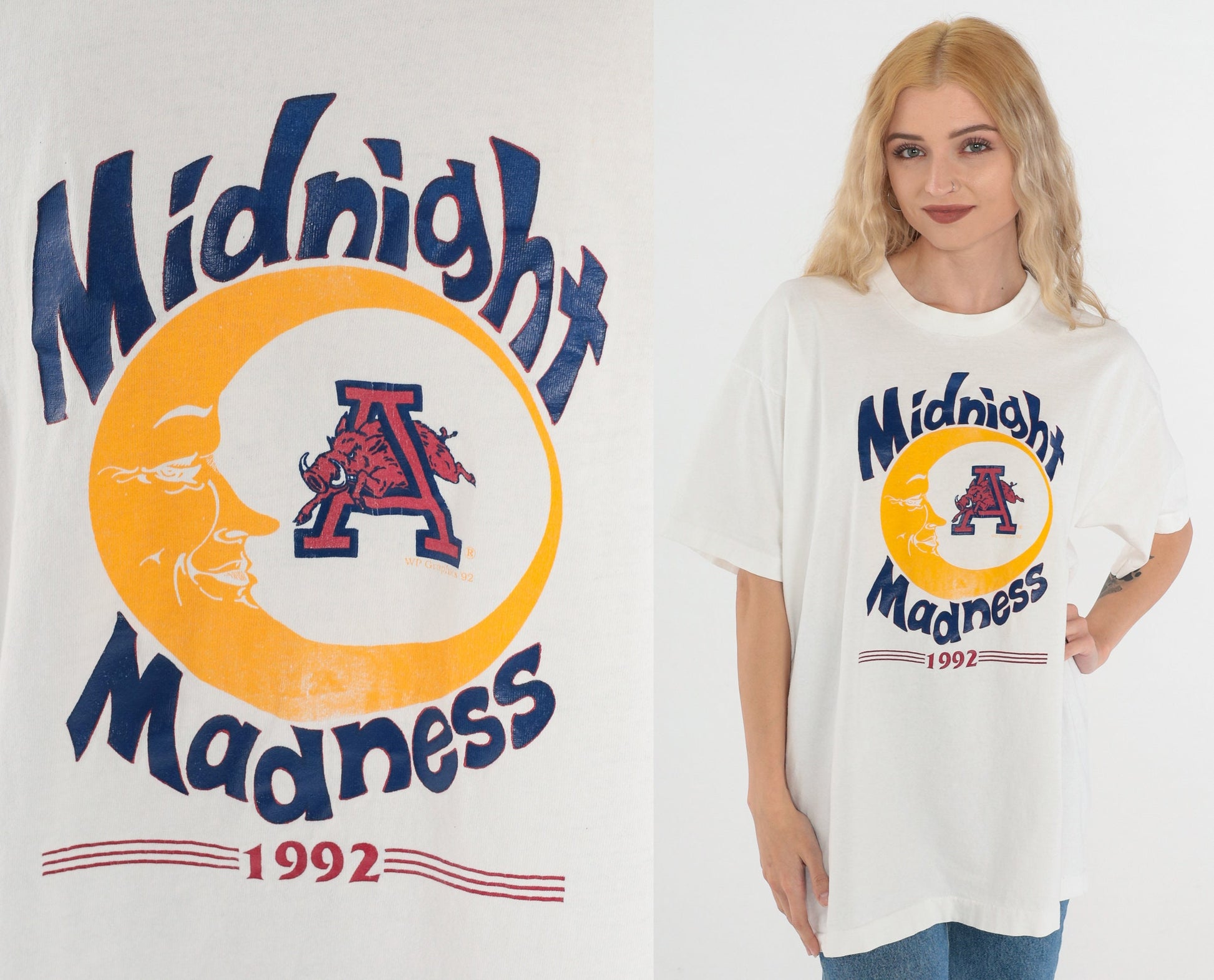 1992 Midnight Madness Arkansas Razorbacks Basketball T-Shirt White Graphic Tee XL