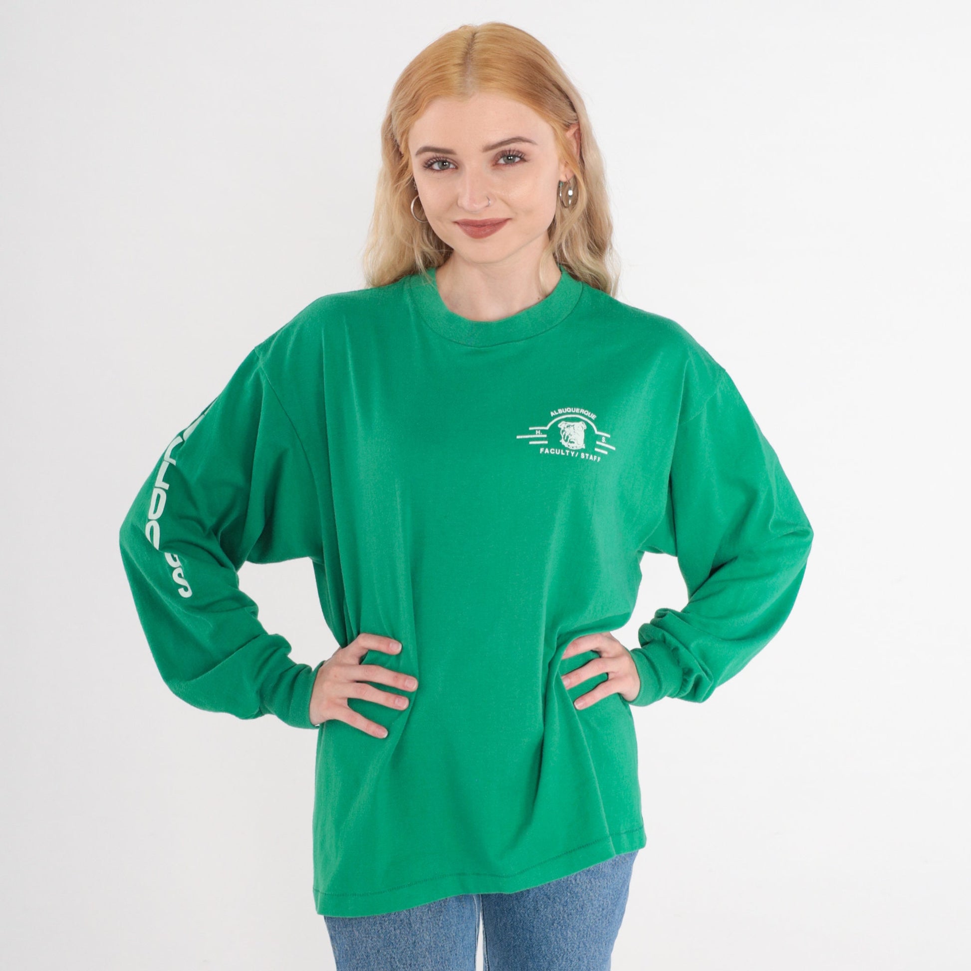 80s Albuquerque High School Bulldogs Faculty Long Sleeve Tee Green Large