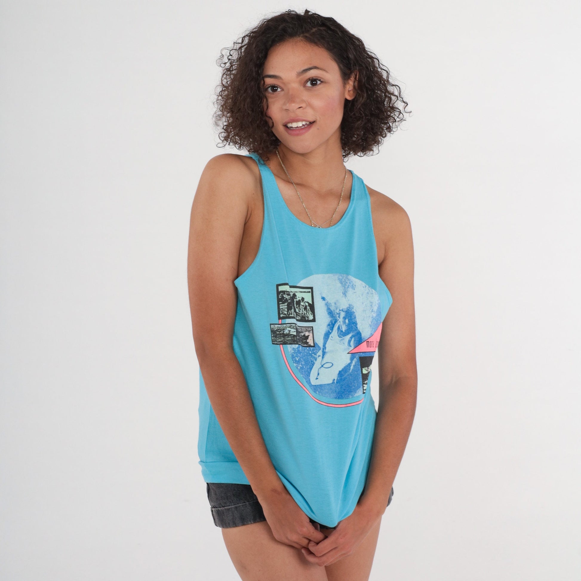 90s Morey Boogie Surfer Tank Top Blue Graphic Muscle Tee Medium