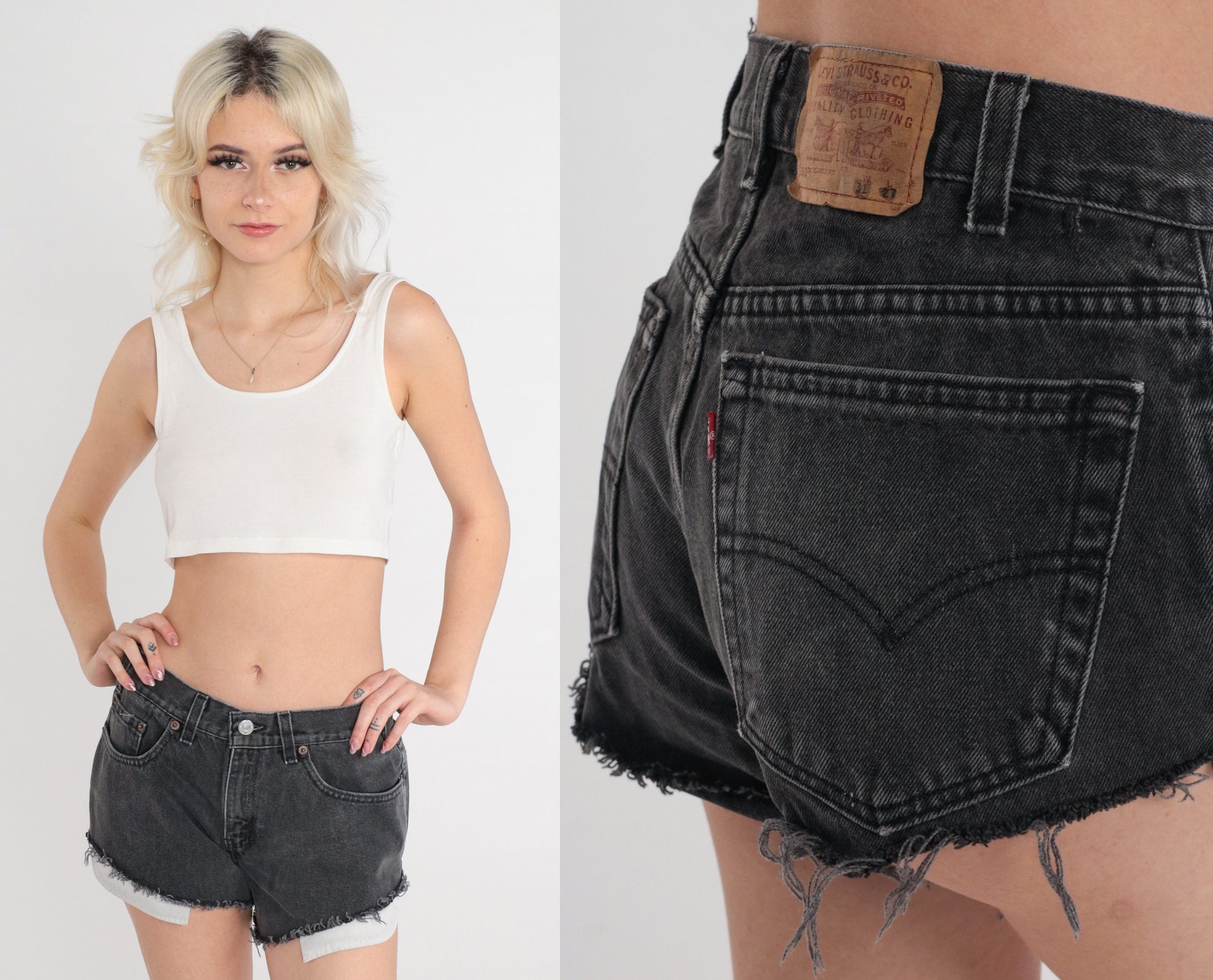 90s Levi's 550 Black Denim Cutoff Shorts Mid Rise Cotton Medium