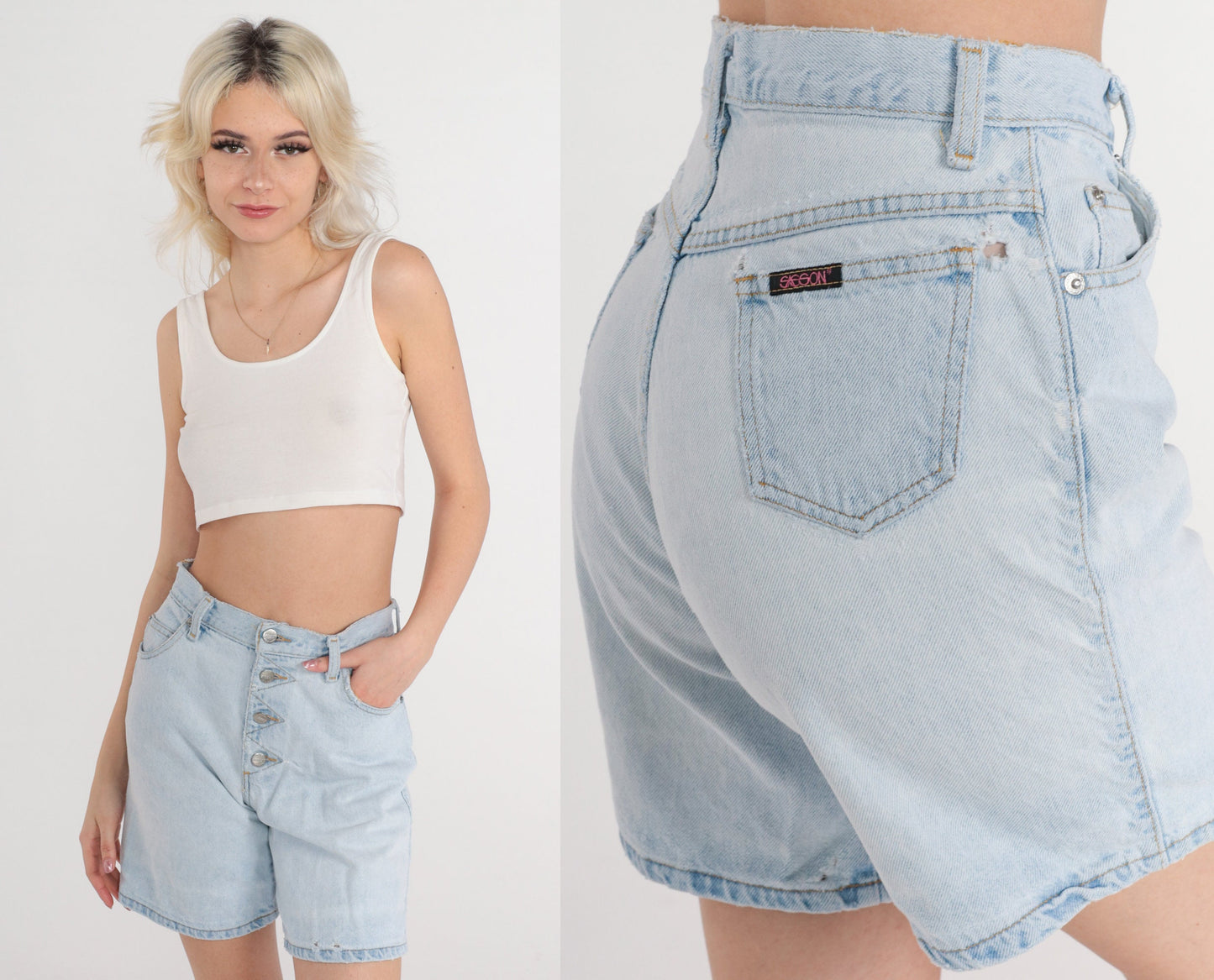 Sasson 90s Blue Denim Shorts High Waisted Button Fly Extra Small XS