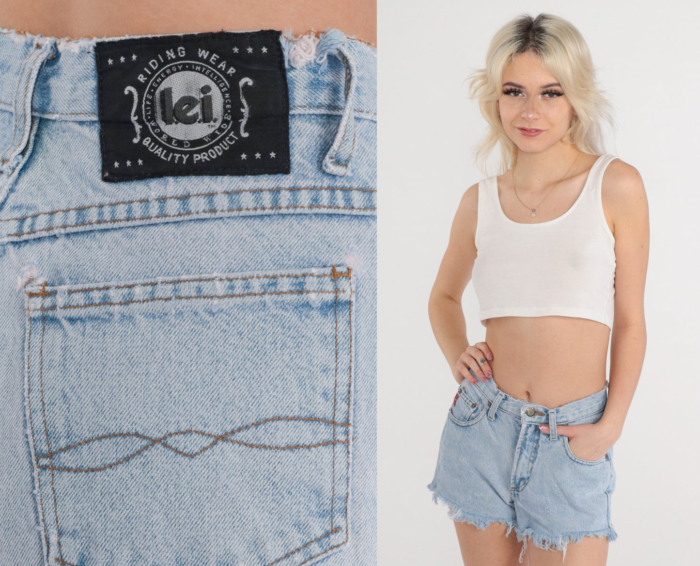 Y2K LEI Blue Denim Cutoff Shorts Mid Rise 00s Extra Small XS