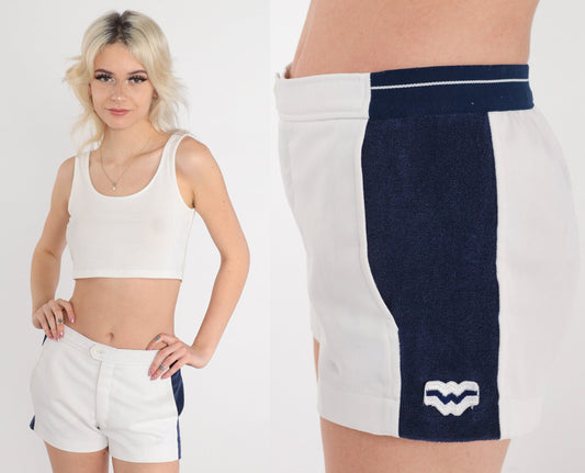 80s Bogner Tennis Shorts White Navy Striped Athletic Extra Small