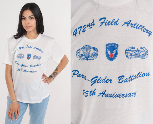 80s 472nd Field Artillery Para-Glider Battalion Graphic T-Shirt White Medium