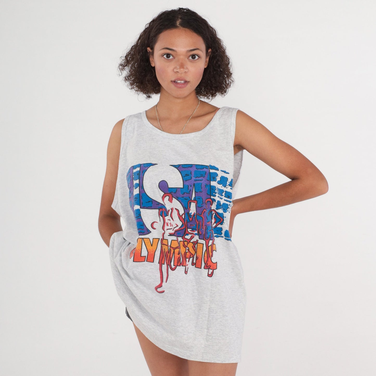 90s USA Olympic Games Tank Top Graphic Tee Single Stitch Grey Extra Large XL