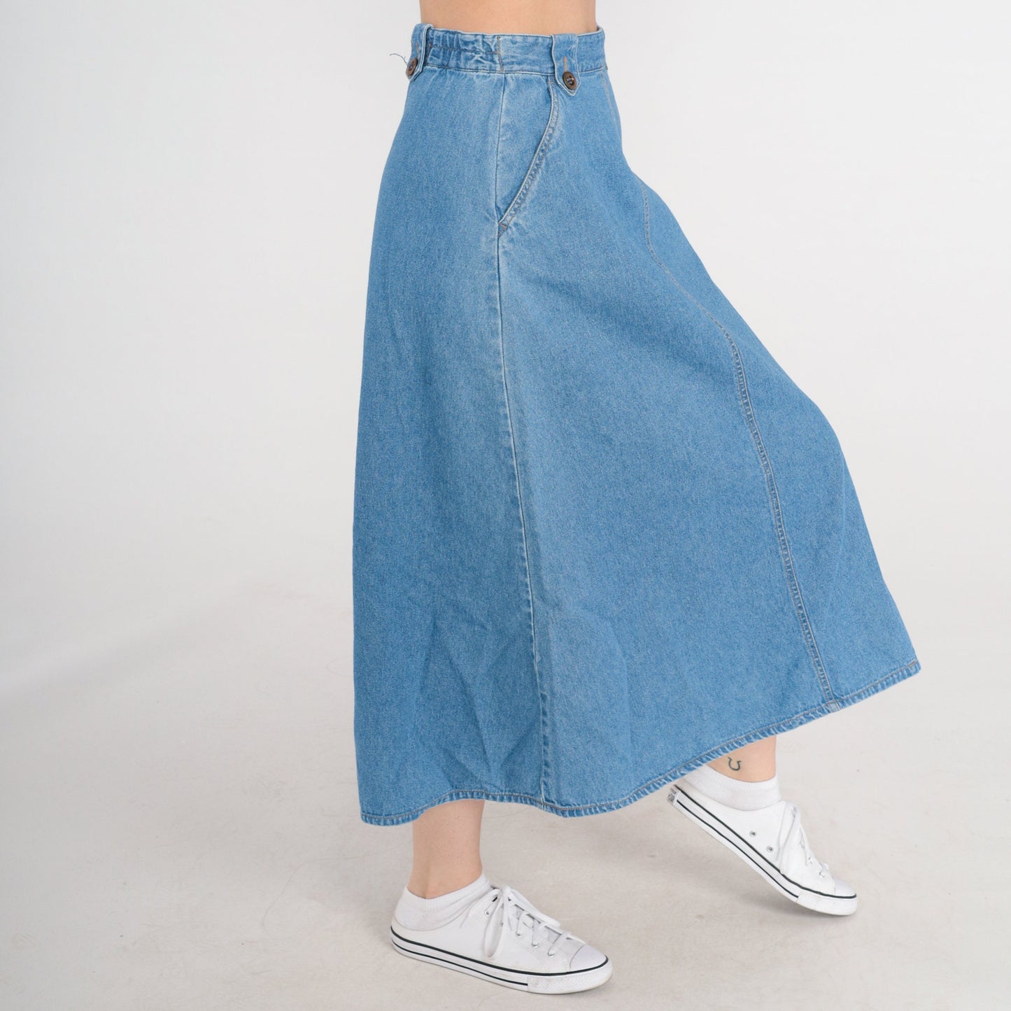 90s Chadwick's Denim Maxi Skirt High Waisted Blue A-Line Small