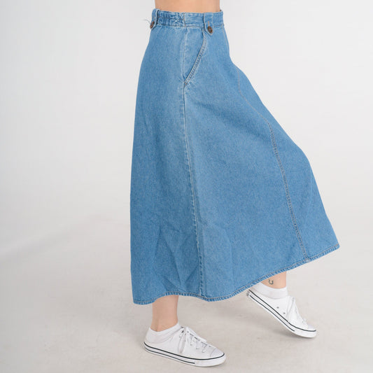 90s Chadwick's Denim Maxi Skirt High Waisted Blue A-Line Small