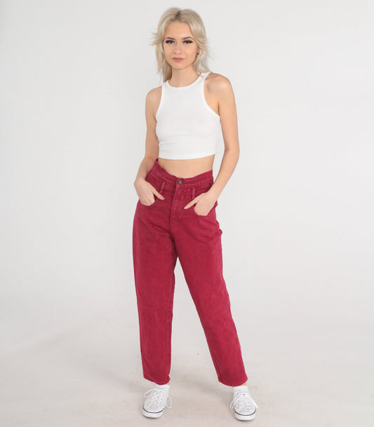 90s Red High-Waisted Mom Jeans Tapered Denim Extra Small XS