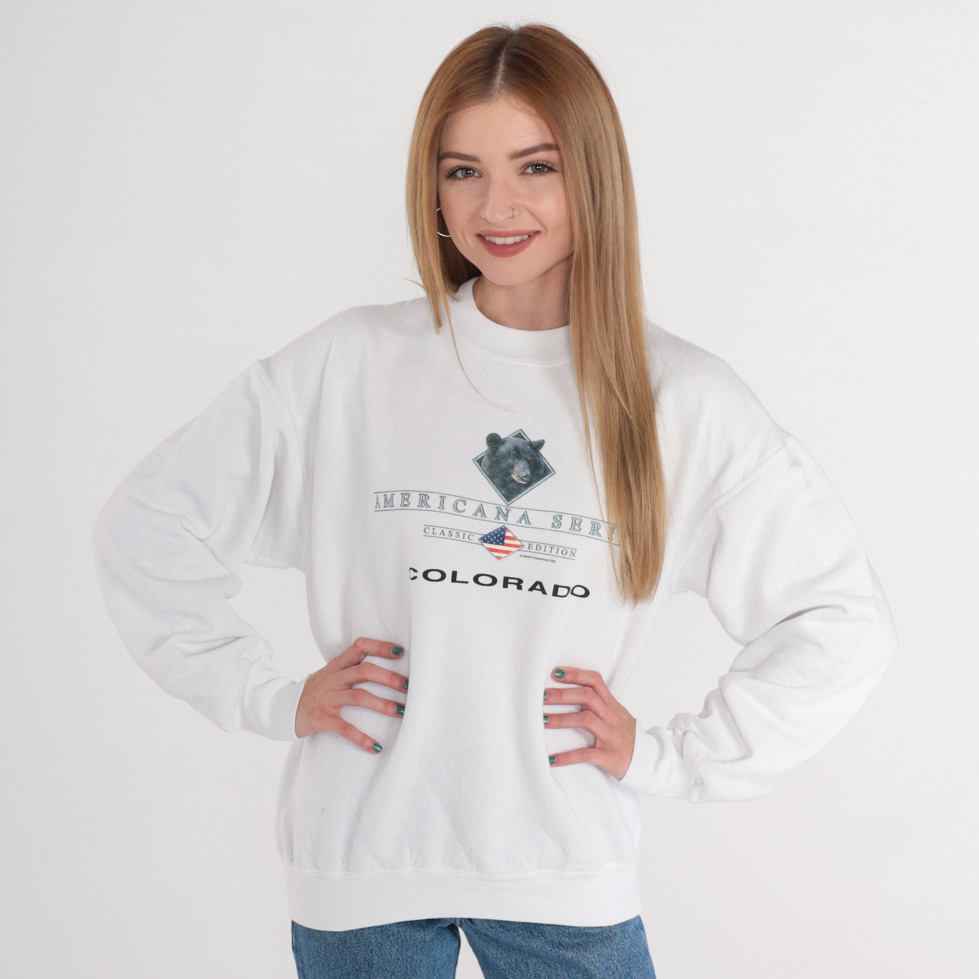 00s Colorado Bear Americana Series White Graphic Sweatshirt Medium M