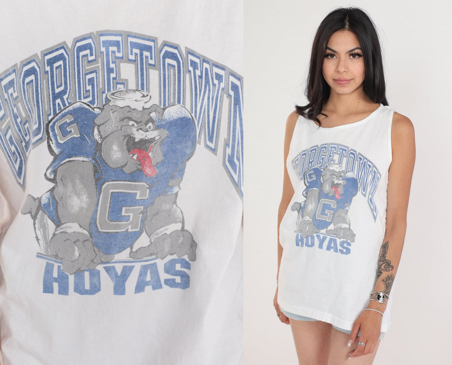 90s Georgetown Hoyas Tank Top College Football Graphic Tee Large