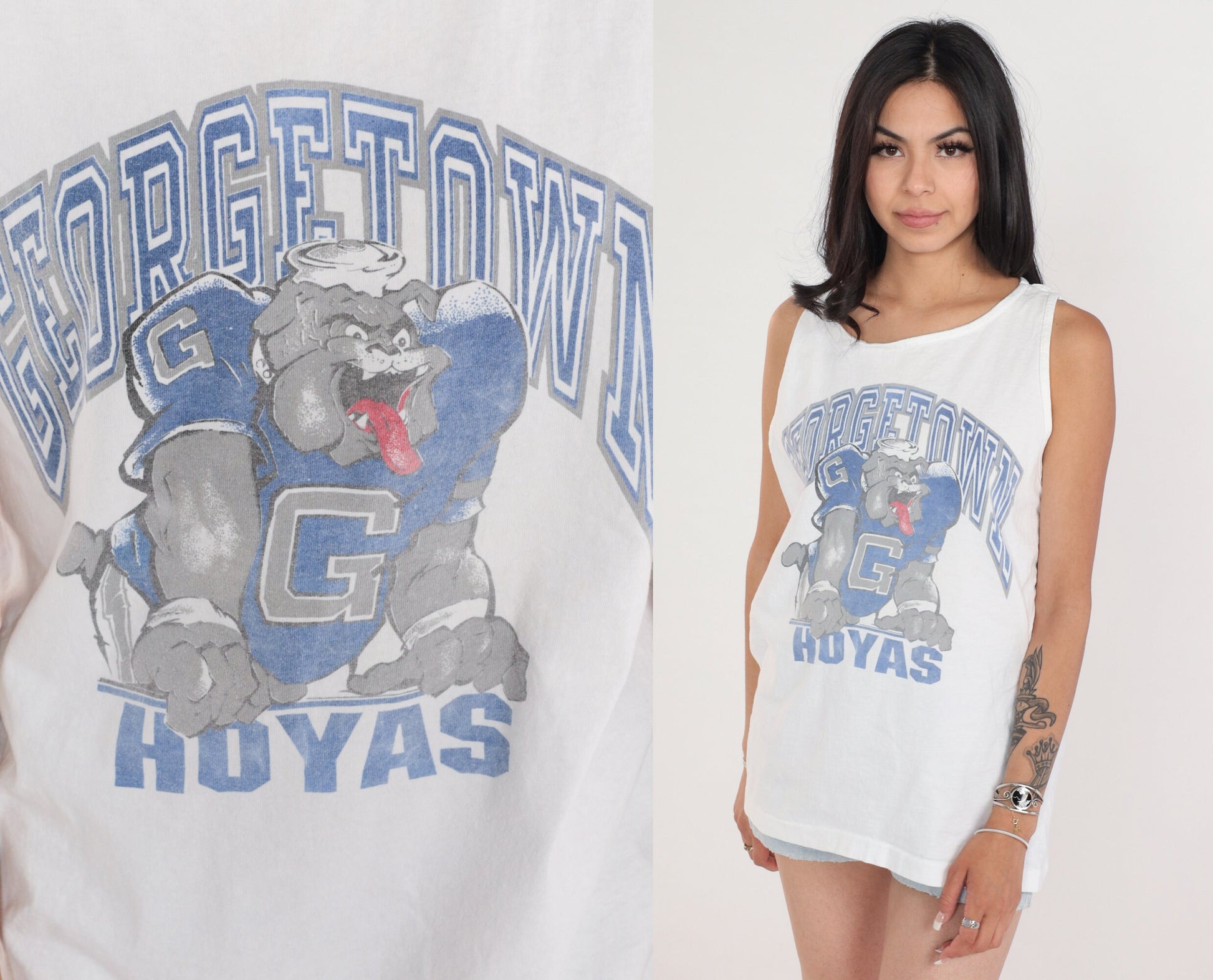 90s Georgetown Hoyas Tank Top College Football Graphic Tee Large