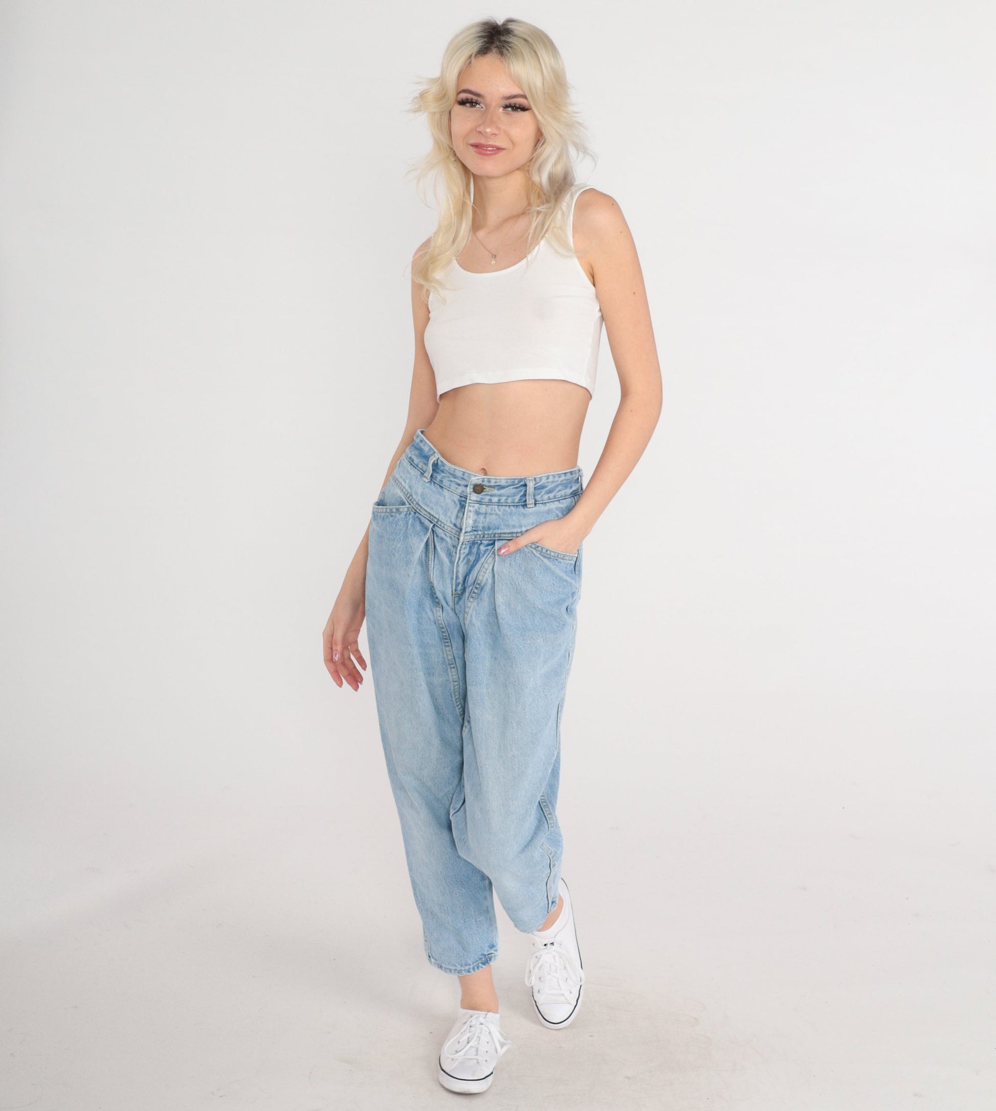 90s Guess Georges Marciano Pleated High-Waist Mom Jeans Tapered Blue Small