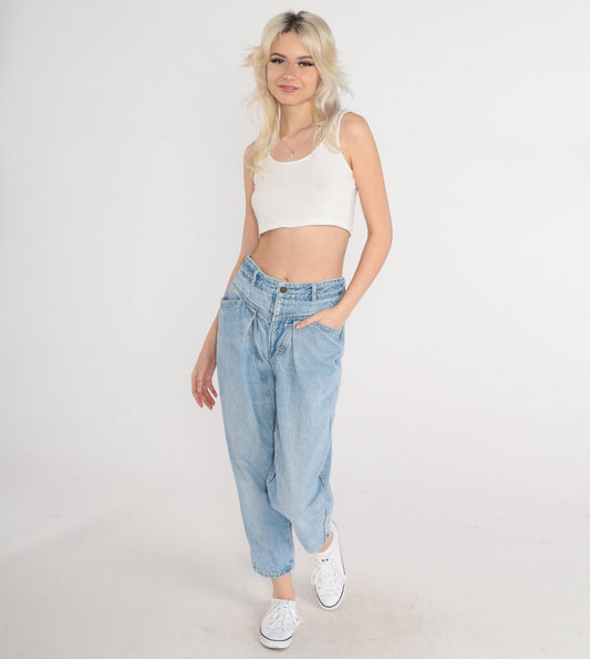 90s Guess Georges Marciano Pleated High-Waist Mom Jeans Tapered Blue Small
